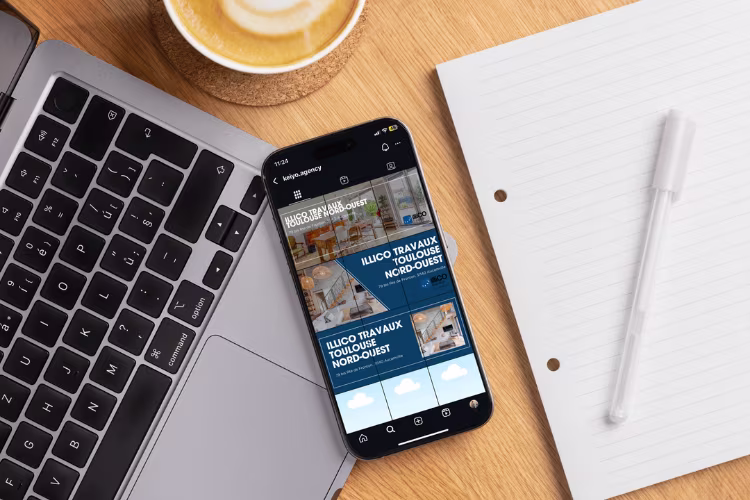 Affichage mobile de la maquette des bannières instagram pour Illico Travaux