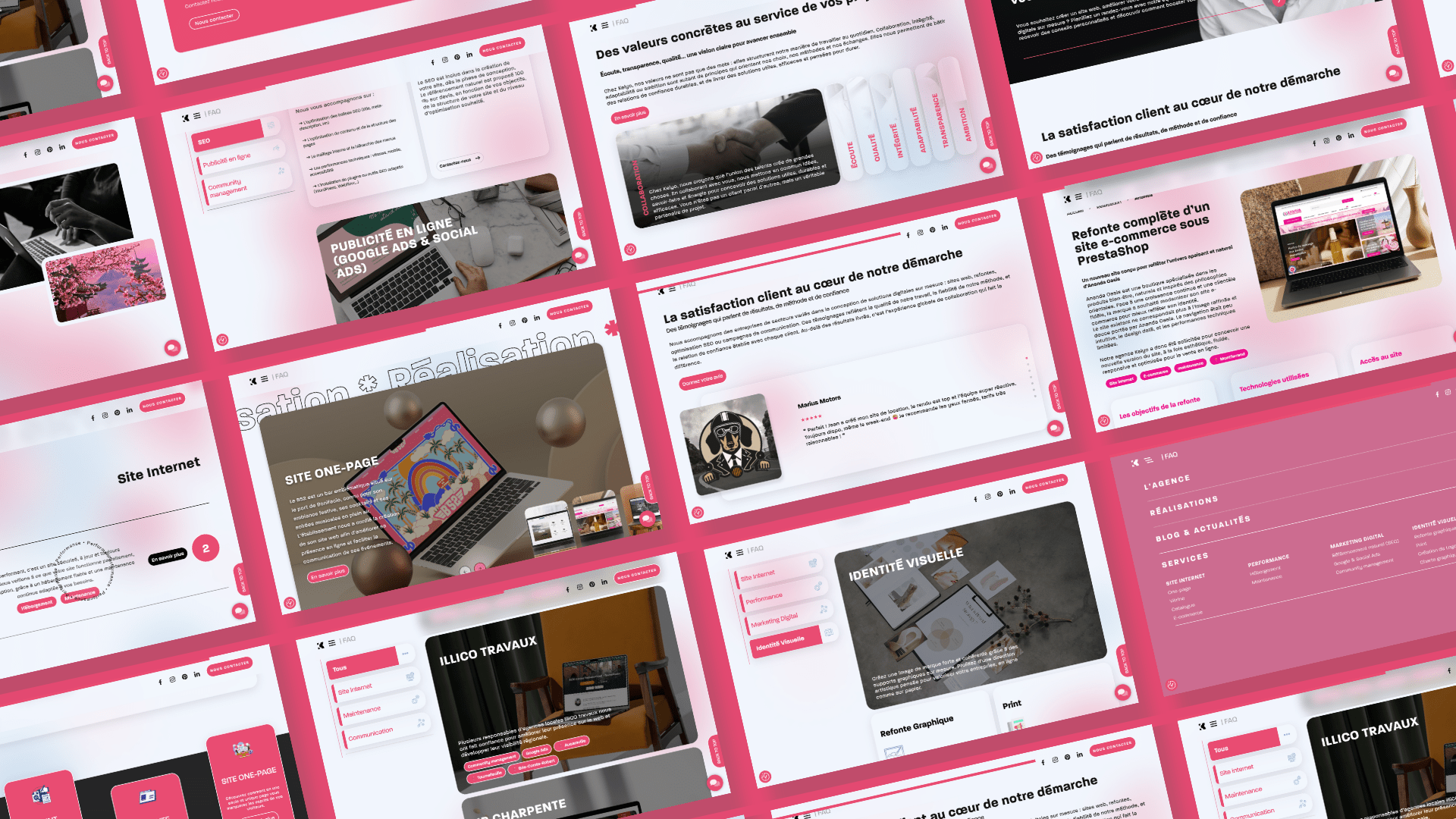 vu d'ensemble du site keiyo avec ses différentes pages