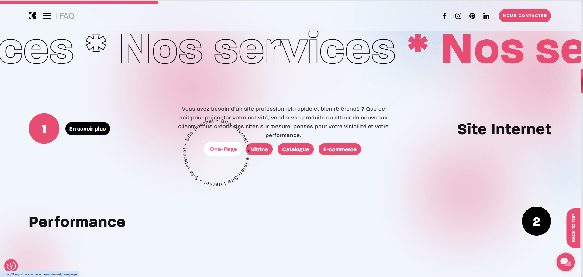 capture de la page d'accueil du nouveau site keiyo montrant les services